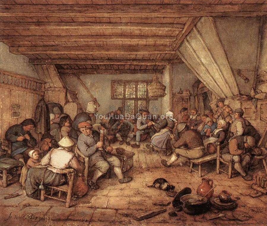 Feasting Peasants in a Tavern - 阿德里安·扬斯·范·奥斯塔德
